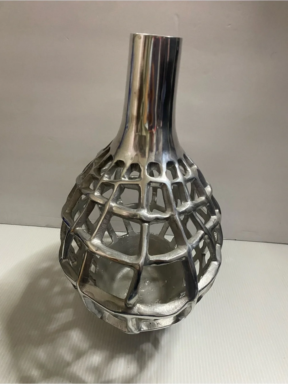 Decorative Silver Openwork Woven Metal Vase - Modern Art Deco Home Accent